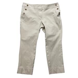 Loft Womens Curvy Skinny Ankle Pants 18 Beige Button Trim Stretch Comfort Chino